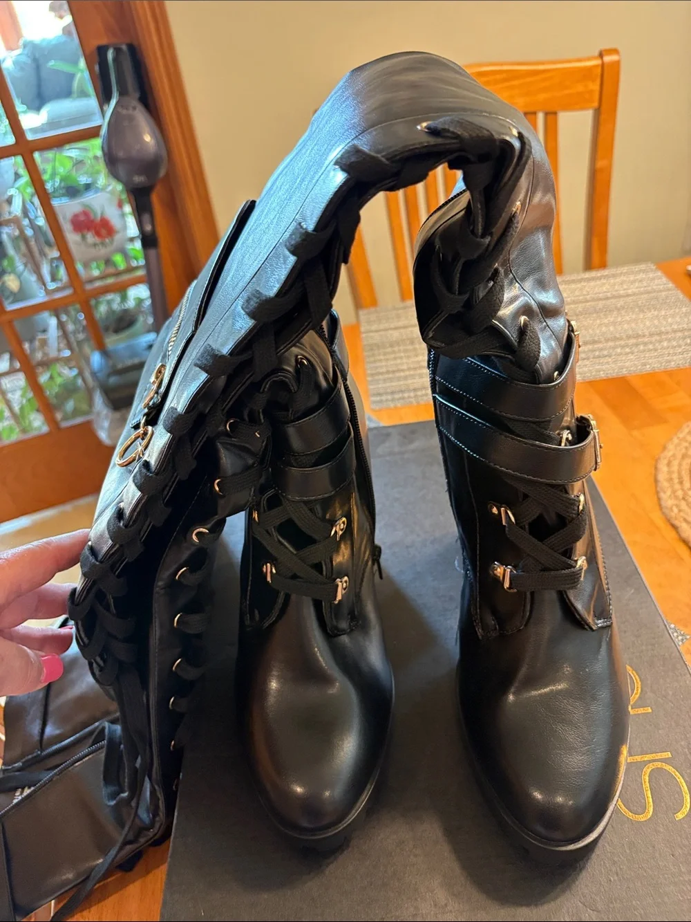 Women’s Black 4” heel Lace-Up over the Knee-Boot